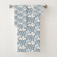 Rain Clouds Illustrated Pattern on Light Blue