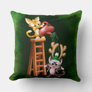 RAIN DEER CATS by Jeff Willis Art Throw Pillow