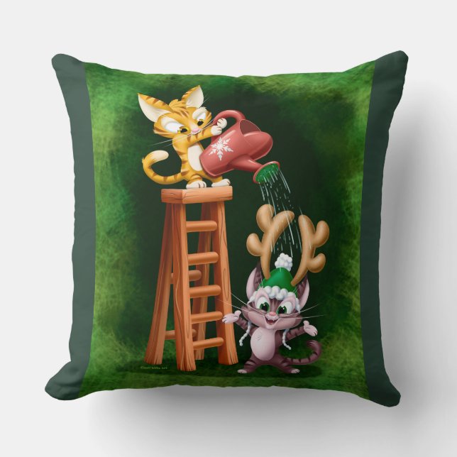 RAIN DEER CATS by Jeff Willis Art Throw Pillow (Front)