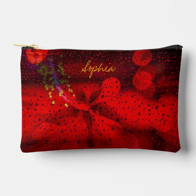 Rain Dotted Red Accessory Pouch  (Front)