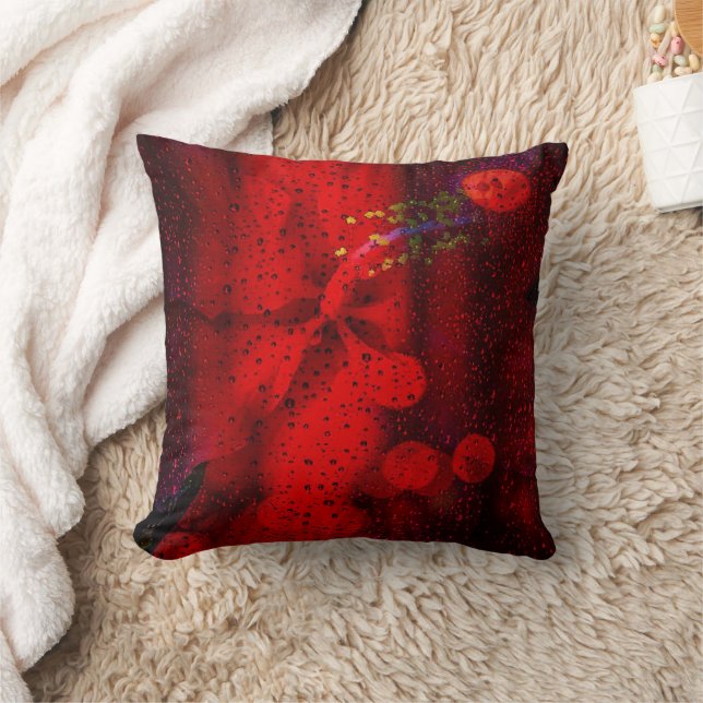 Rain Dotted Red Throw Pillow (Blanket)