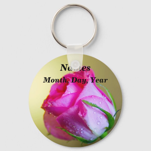 Rain Drop Kisses of Nature on Pink Rose Keychain (Front)