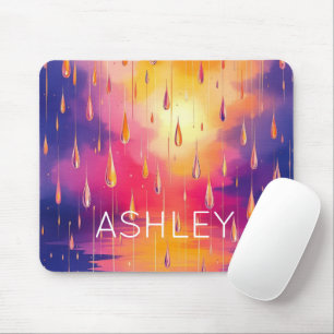 Rain Droplets Watecolor Colourful  Mouse Pad