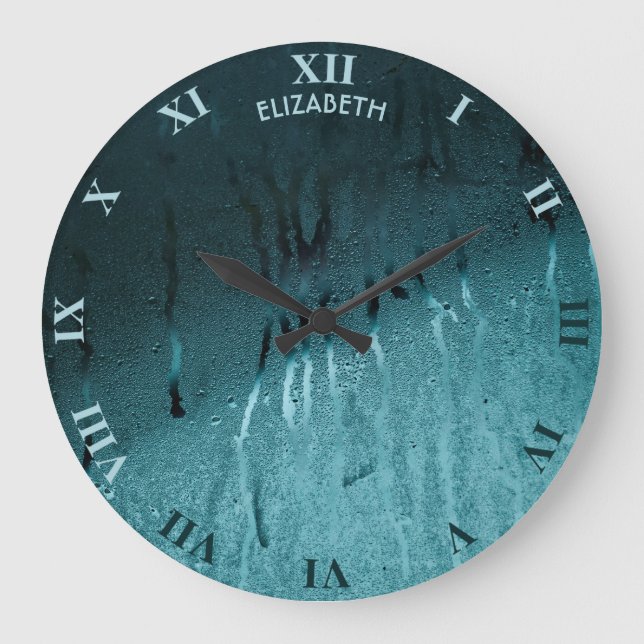 Rain Drops And Fog On Glass Nostalgic Fall Autumn Large Clock (Front)