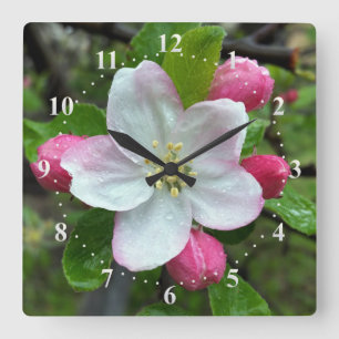 Rain drops on little flower square wall clock