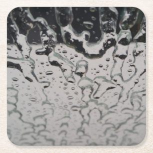 Rain drops on the window square paper coaster