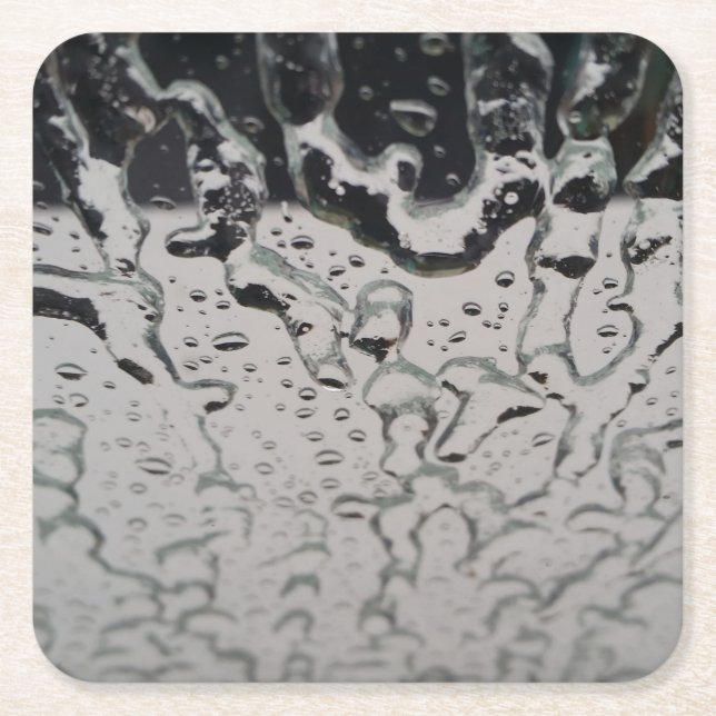 Rain drops on the window square paper coaster (Front)
