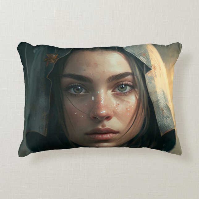 Rain hood girl accent pillow (Front)
