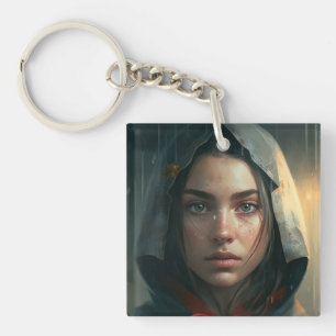 Rain hood girl keychain