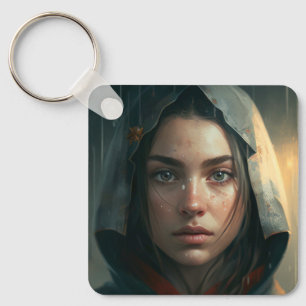 Rain hood girl keychain