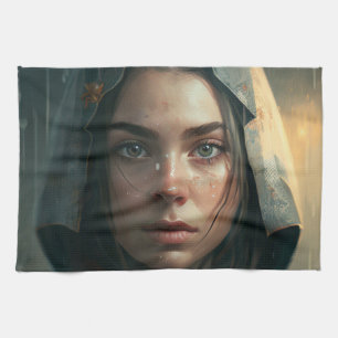 Rain hood girl kitchen towel