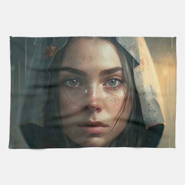 Rain hood girl kitchen towel (Horizontal)