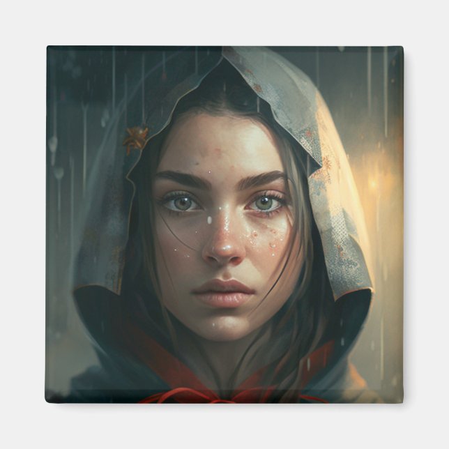 Rain hood girl magnet (Front)