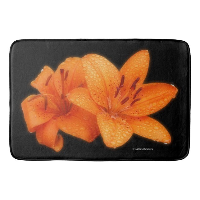 Rain-Kissed Orange Asiatic Tiger Lilies Bath Mat (Front)