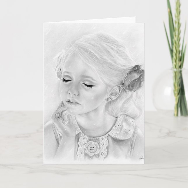 Rain little girl in rain greeting card (Front)