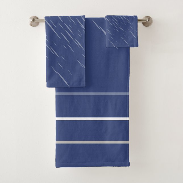 Rain Navy Blue, Stripes Pattern Bath Towel Set (Insitu)