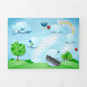 Rain of Flowers Tri-Fold Card