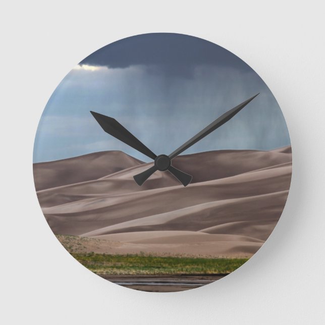 Rain on the Great Sand Dunes Round Clock (Front)