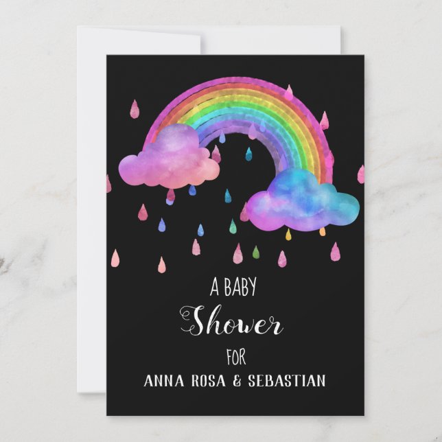*~* Rain  Rainbow Clouds Baby Shower Invitation (Front)