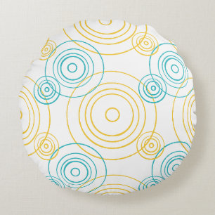 Rain Ripples pattern in Turquoise and Yellow Round Pillow