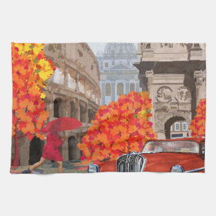 Rain-Soaked Rome Vintage Poster Kitchen Towel