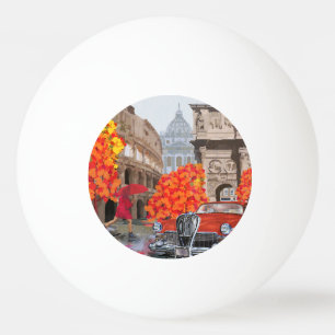 Rain-Soaked Rome Vintage Poster Ping Pong Ball