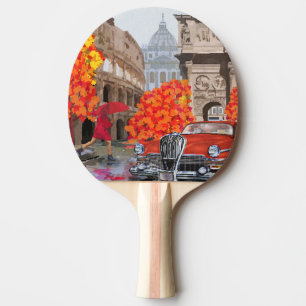 Rain-Soaked Rome Vintage Poster Ping Pong Paddle