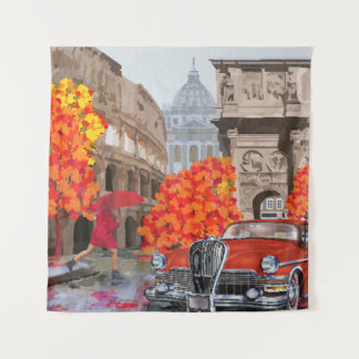 Rain-Soaked Rome Vintage Poster Tapestry