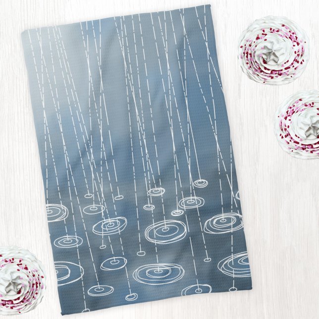 Rain Storm Kitchen Towel (Rain storm blue kitchen towel)