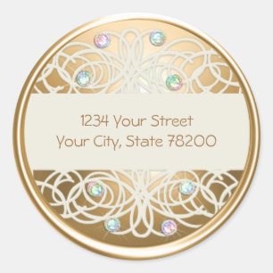 Rainbo Crystal and Gold Damask Return Address Seal