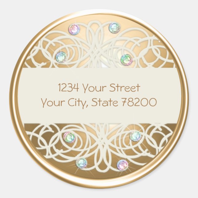 Rainbo Crystal and Gold Damask Return Address Seal (Front)