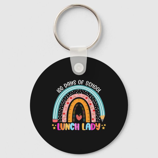 Rainbow 100 Days Of School Lunch Lady Lover 100th  Keychain (Front)