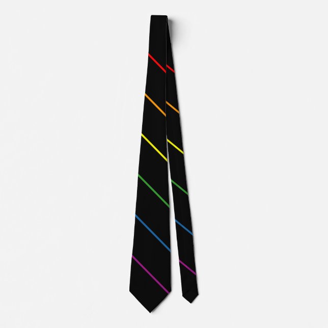 Rainbow 10pt Pinstripes LGBT Supporter Black Tie (Front)