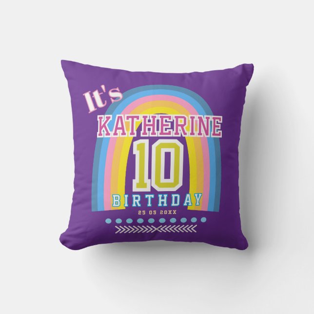 Rainbow 10th Birthday Purple Throw Pillow (Front)