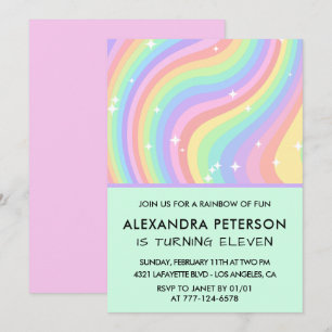 Rainbow 11th birthday invitations Pastel