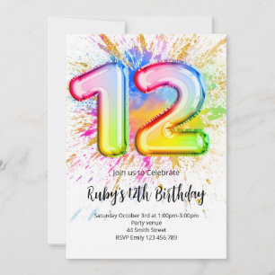 Rainbow 12th Birthday Invitation