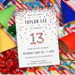 Rainbow 13 Year Old Birthday Party, 13th Birthday Invitation<br><div class="desc">Rainbow 13-year-old birthday / 13th birthday party invitations! Featuring your 13 year old boy or girl's party details and a "13" in confetti,  with fun rainbow coloured confetti circles sprinkling from the top of these cute invites</div>