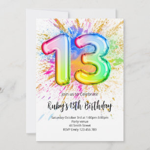 Rainbow 13th Birthday Invitation