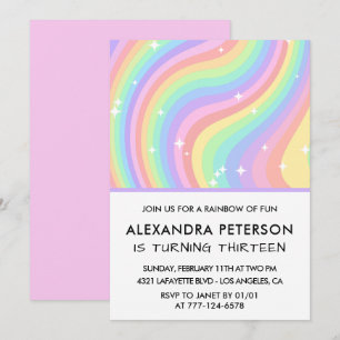 Rainbow 13th birthday invitations Pastel Cute