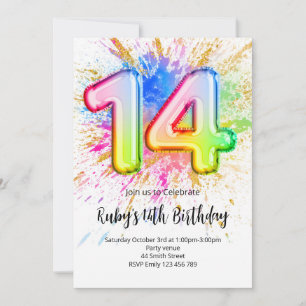 Rainbow 14th Birthday Invitation