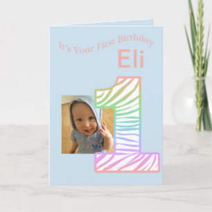 Rainbow 1  Photo First Birthday Card