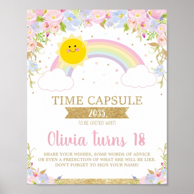 Rainbow 1st Birthday Time Capsule Game Activity Poster (Front)