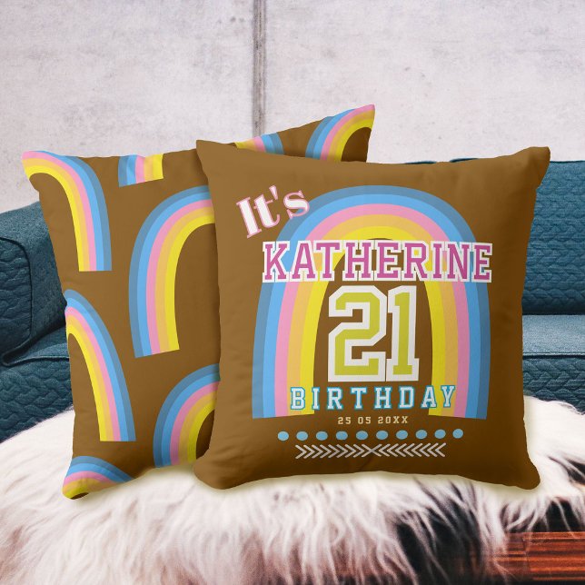 Rainbow 21 Birthday Brown Throw Pillow (Rainbow 21 Birthday Brown Throw Pillow)