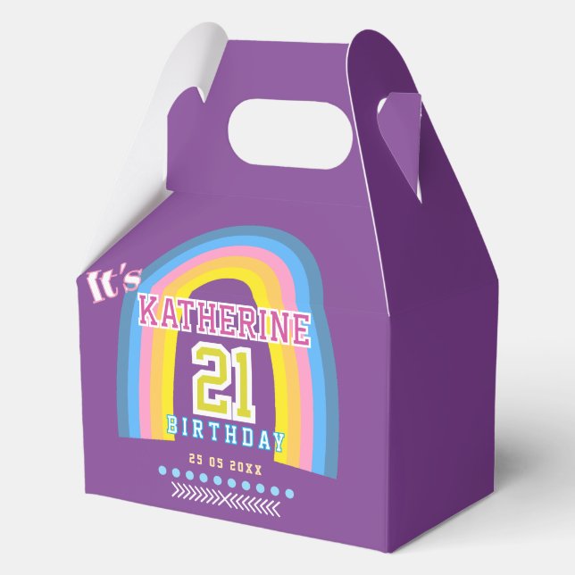 Rainbow 21st Birthday Purple Favor Box (Front)