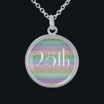 Rainbow 25th Wedding Anniversary Sterling Silver Necklace<br><div class="desc">A chic and modern,  striped,  rainbow pattern,  with the numbers for a 25th Wedding Anniversary,  in white text with a grey drop shadow.</div>