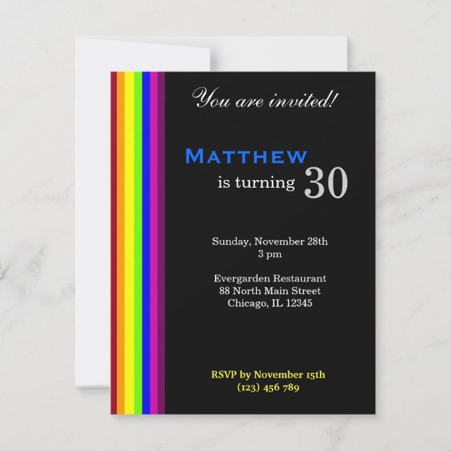 Rainbow 30th Birthday Invitation (Front)