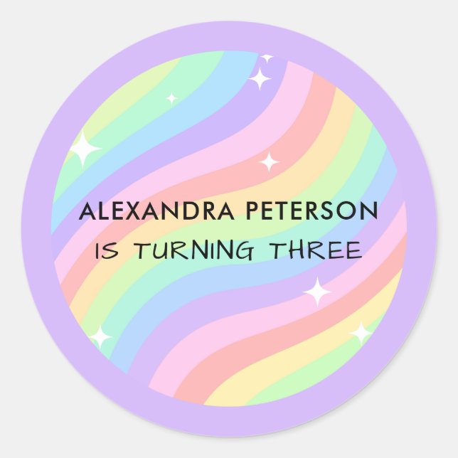 Rainbow 3rd Birthday Colourful Third Party Classic Round Sticker (Front)