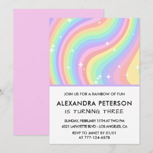 Rainbow 3rd birthday invitations Pastel Cute