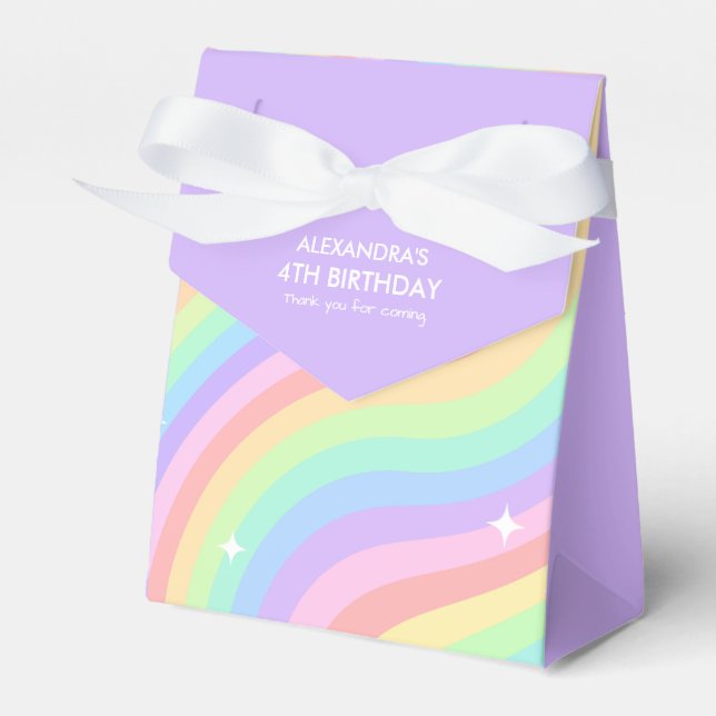 Rainbow 4th Birthday Party Girl Fourth Favor Box (Front Side)