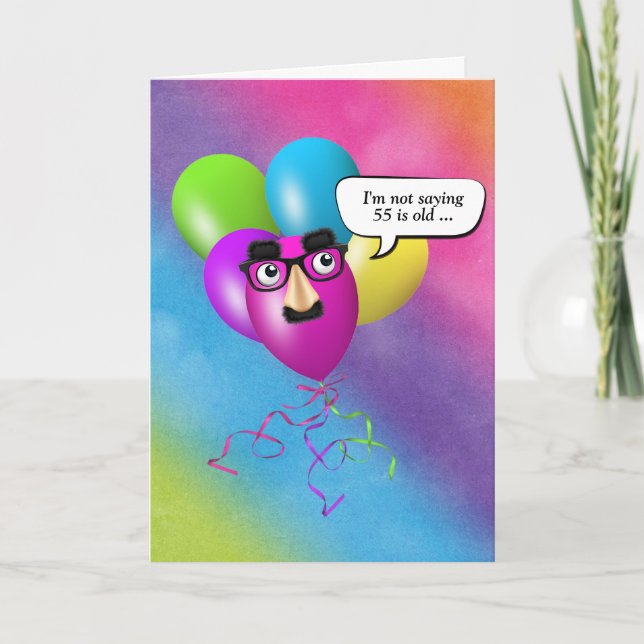 Rainbow 55th Birthday Balloons With Eyeballs  Card (Front)